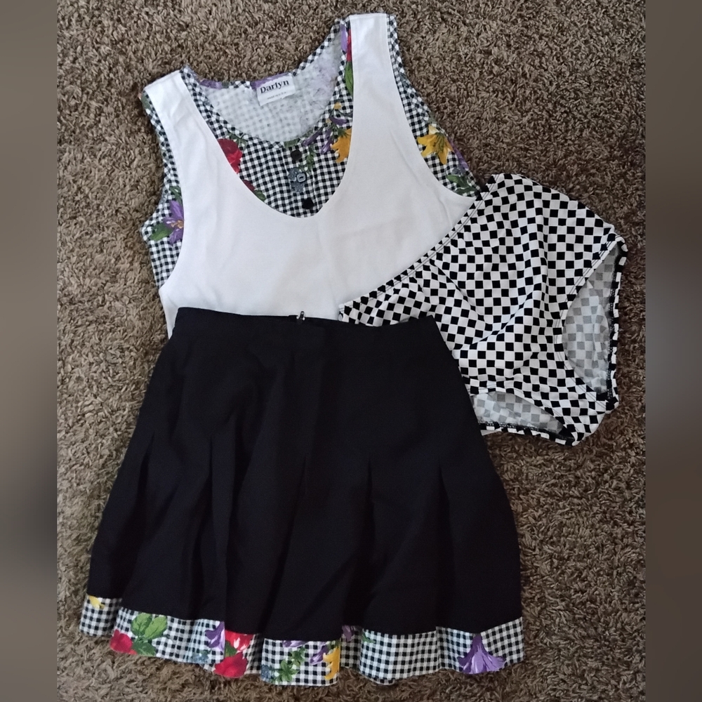Darlyn. Black and White Checkered Skirt Set